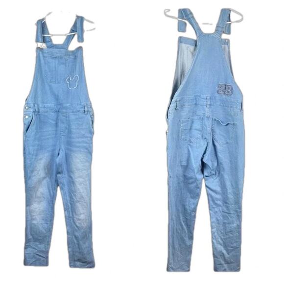 Disney Women's Mickey Mouse 28 Blue Jeans Overalls Pants Bib Size Small - Picture 1 of 8